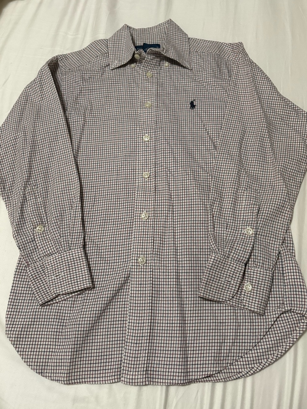 Ralph Lauren Boy’s White Navy Burgundy Plaid Button Down Shirt 8